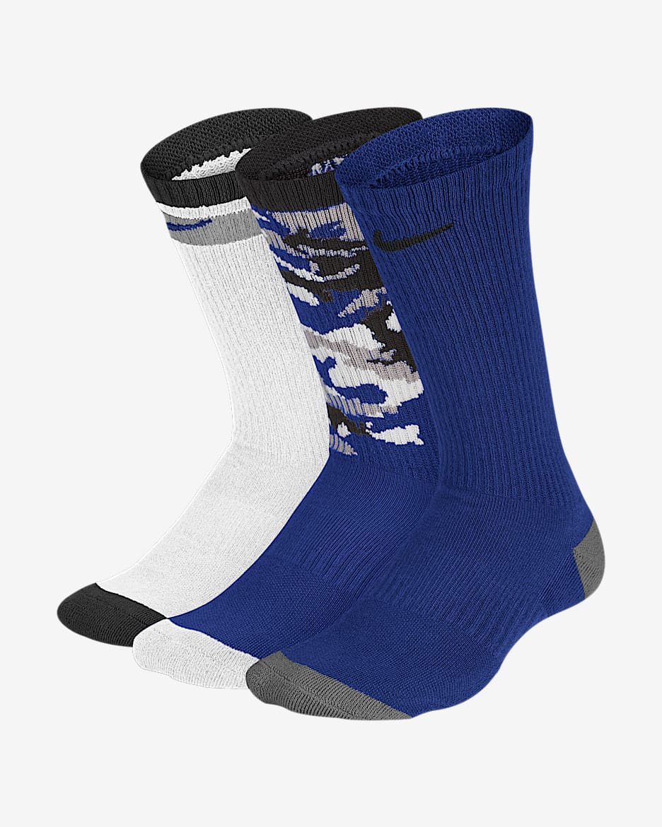 Nike Everyday Cushioned Kids' Crew Socks (3 Pairs) - Multi-Color