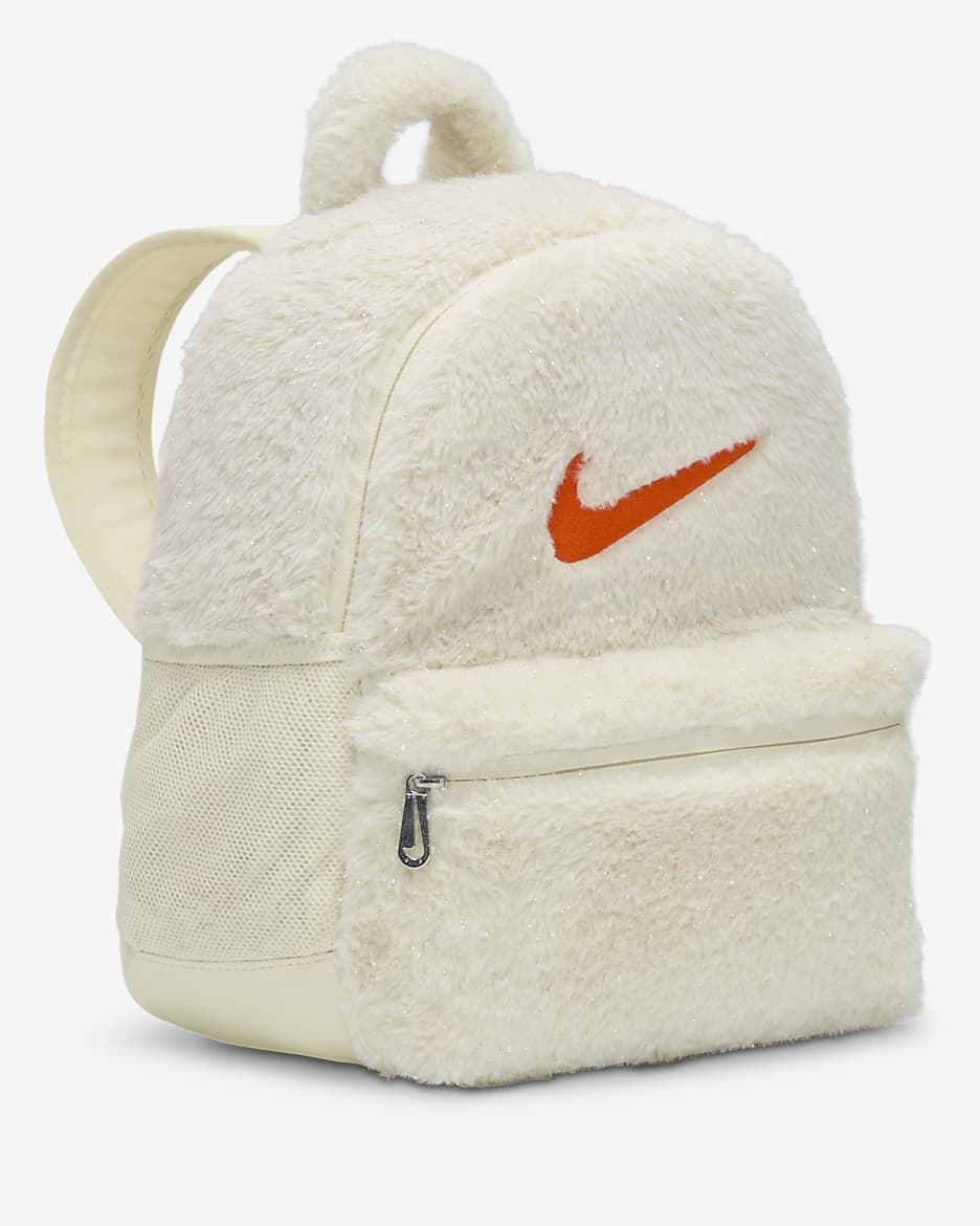 Nike Older Kids' Faux Fur Backpack (11L) - Coconut Milk/Coconut Milk/Safety Orange