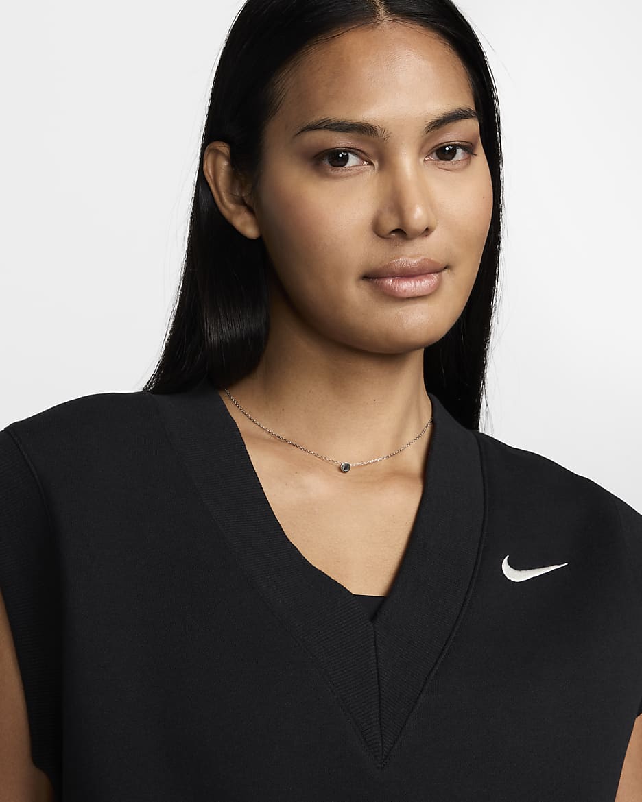 Nike Sportswear Phoenix Fleece Women's Loose V-Neck Sleeveless Cropped Top - Black/Sail