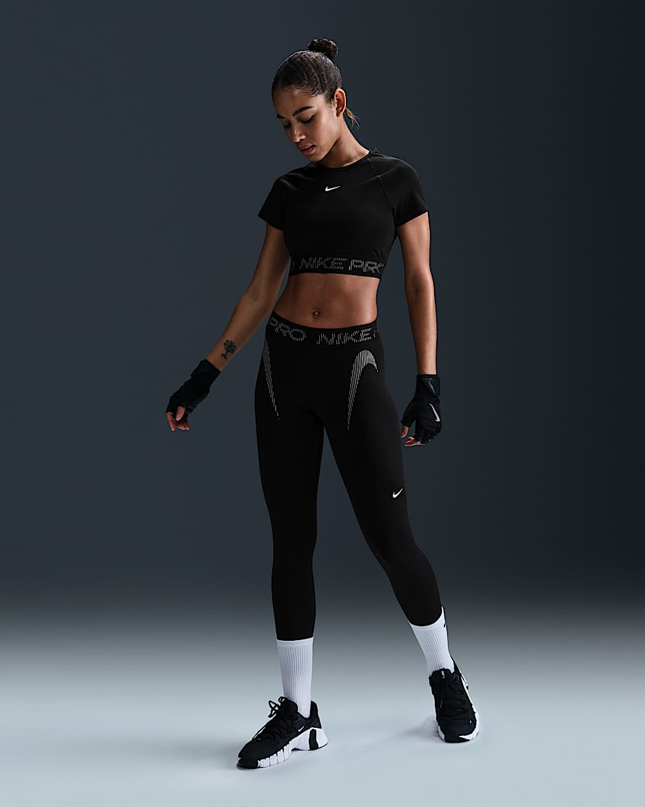Nike Pro Women's Mid-Rise 7/8 Graphic Leggings - Black/Cool Grey/White/White