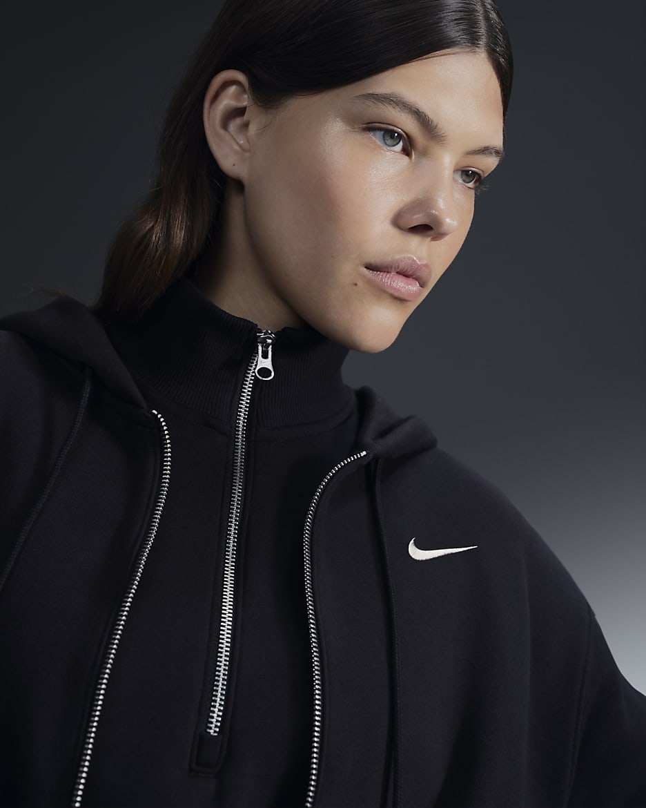 Nike Sportswear Phoenix Fleece Women's Oversized Full-Zip Hoodie - Black/Sail
