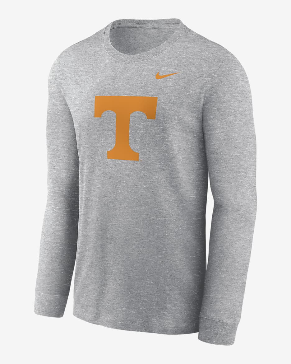 Tennessee Volunteers Primary Logo Men's Nike College Long-Sleeve T-Shirt - Dark Grey Heather