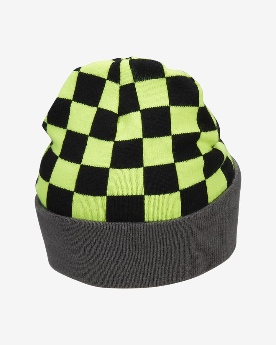 Nike Peak omkeerbare beanie met hoge boord en smiley voor kids - Iron Grey/Volt/Volt