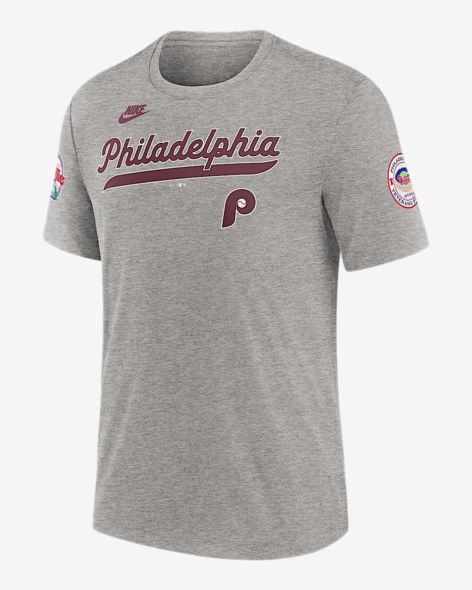 Playera Nike de la MLB para hombre Philadelphia Phillies Cooperstown Eras - Carbón jaspeado