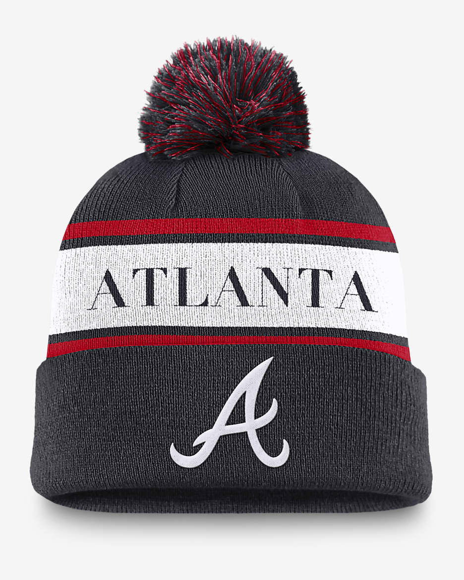 Atlanta Braves Team Stripe Peak Men's Nike MLB Cuffed Pom Beanie - Navy