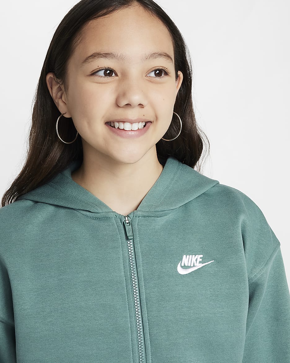 Hoodie folgado com fecho completo Nike Sportswear Club Fleece Júnior - Bicoastal/Branco