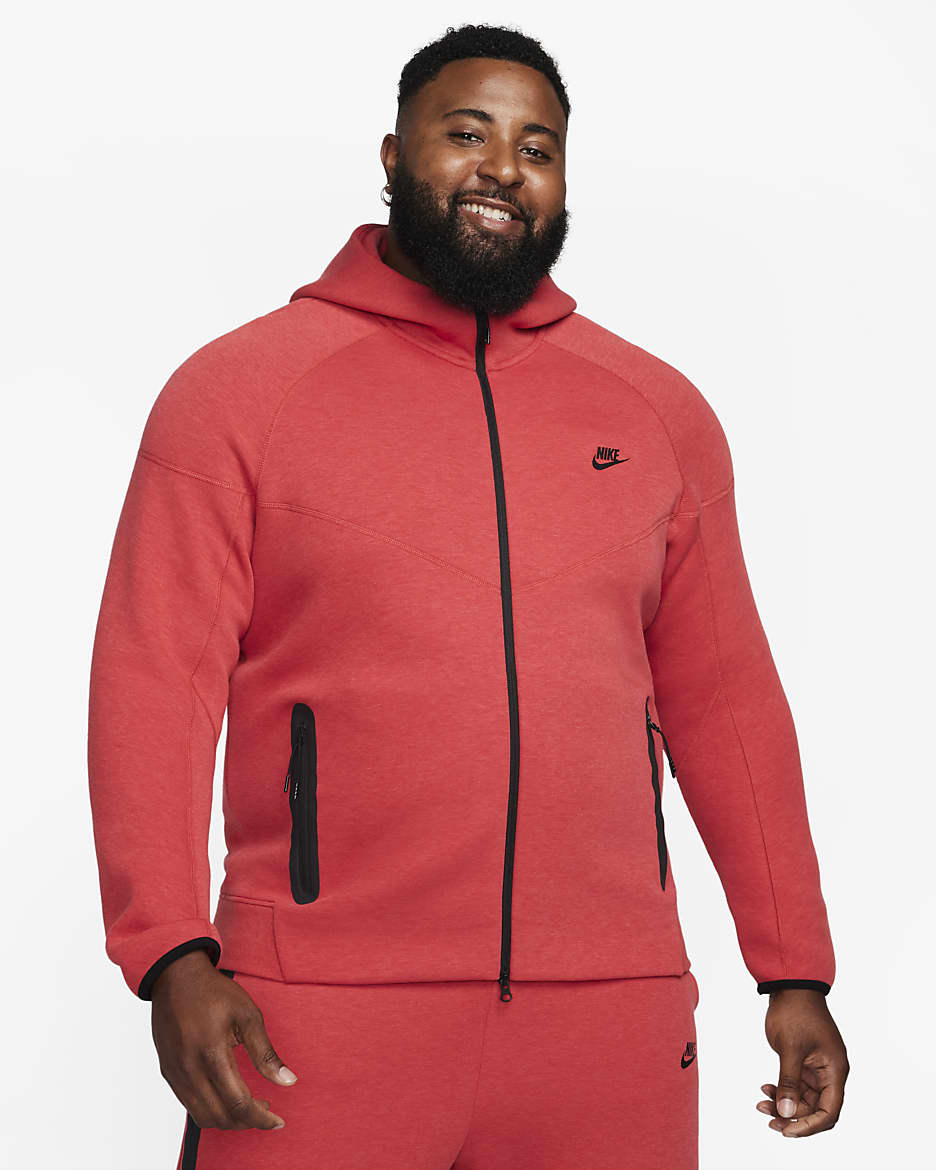 Huvtröja med hel dragkedja Nike Sportswear Tech Fleece Windrunner för män - Light University Red Heather/Svart