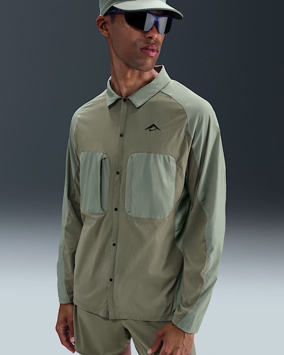 Chamarra tipo camisa de correr Dri-FIT ADV UV para hombre Nike Trail - Militar claro/Horizonte jade/Negro