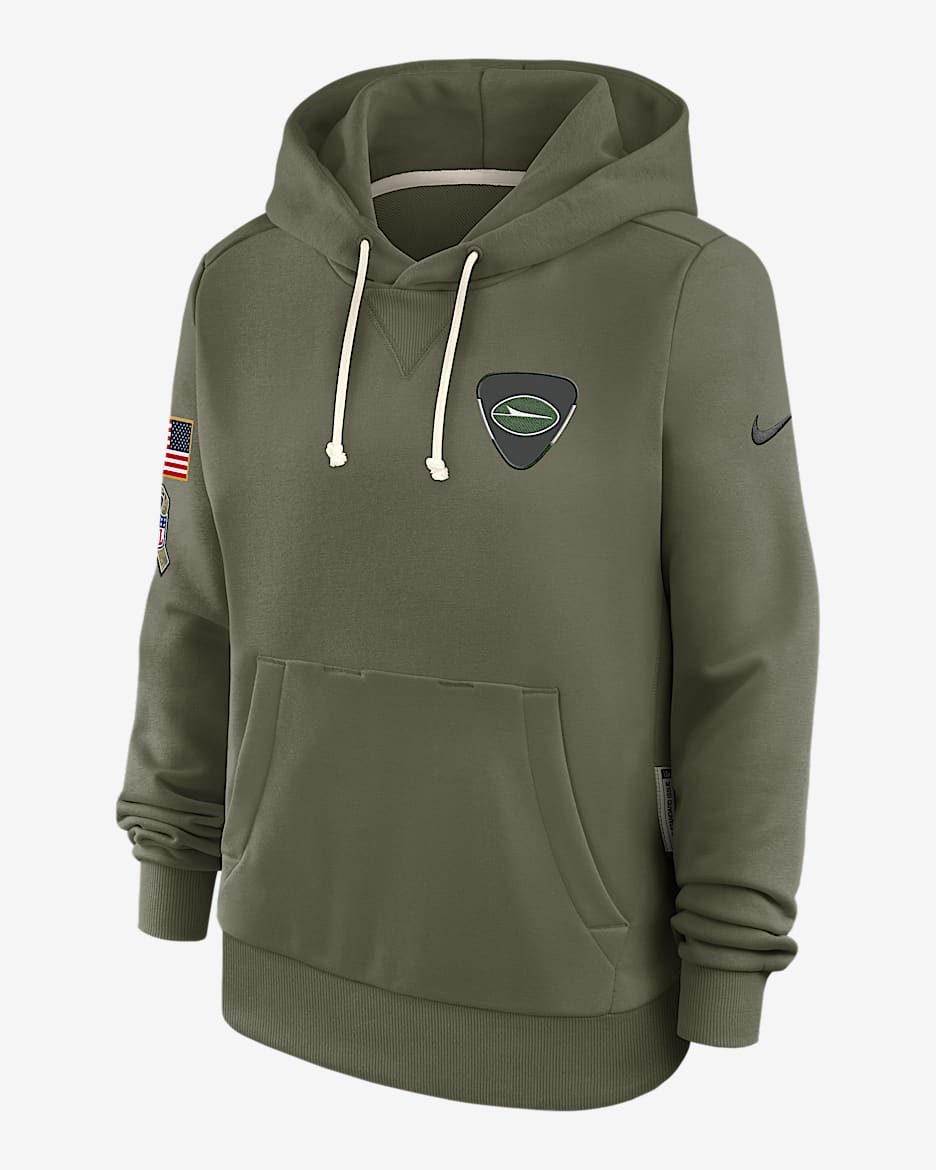 New York Jets Salute to Service Sideline Women's Nike Dri-FIT NFL Pullover Hoodie - Olive