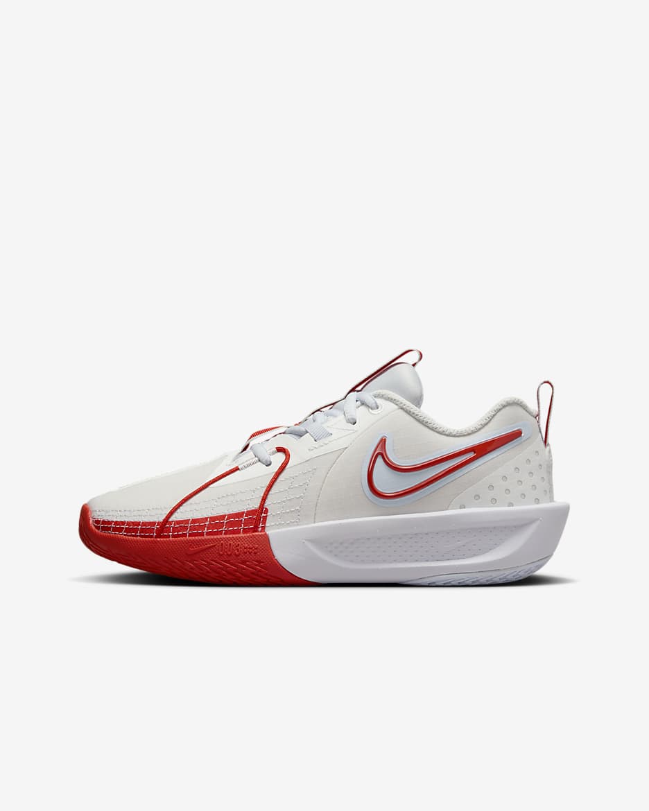 Tenis de básquetbol para niños grandes Nike G.T. Cut 3 - Blanco cumbre/Gris fútbol/Plata metalizado/Rojo picante