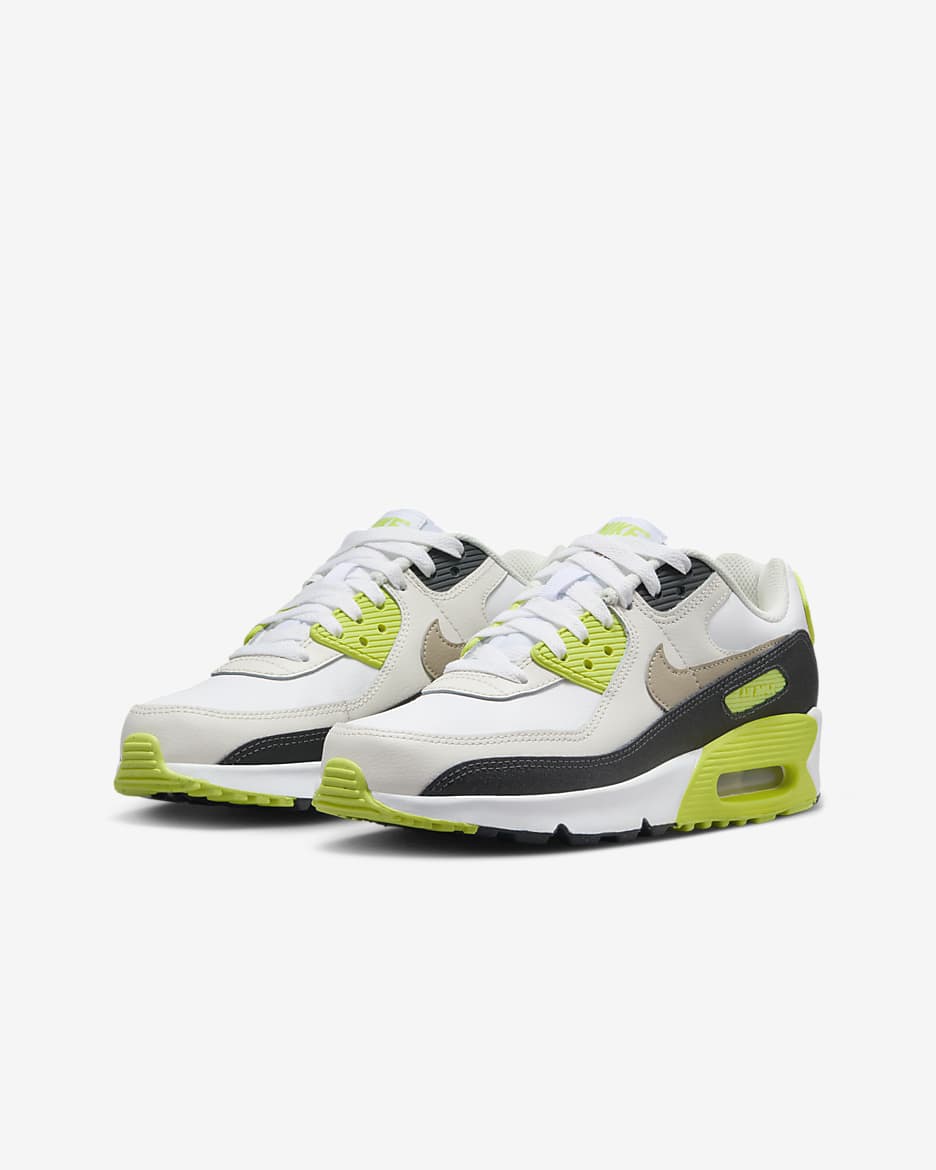 Buty dla dużych dzieci Nike Air Max 90 - Biel/Cyber/Dark Smoke Grey/Khaki