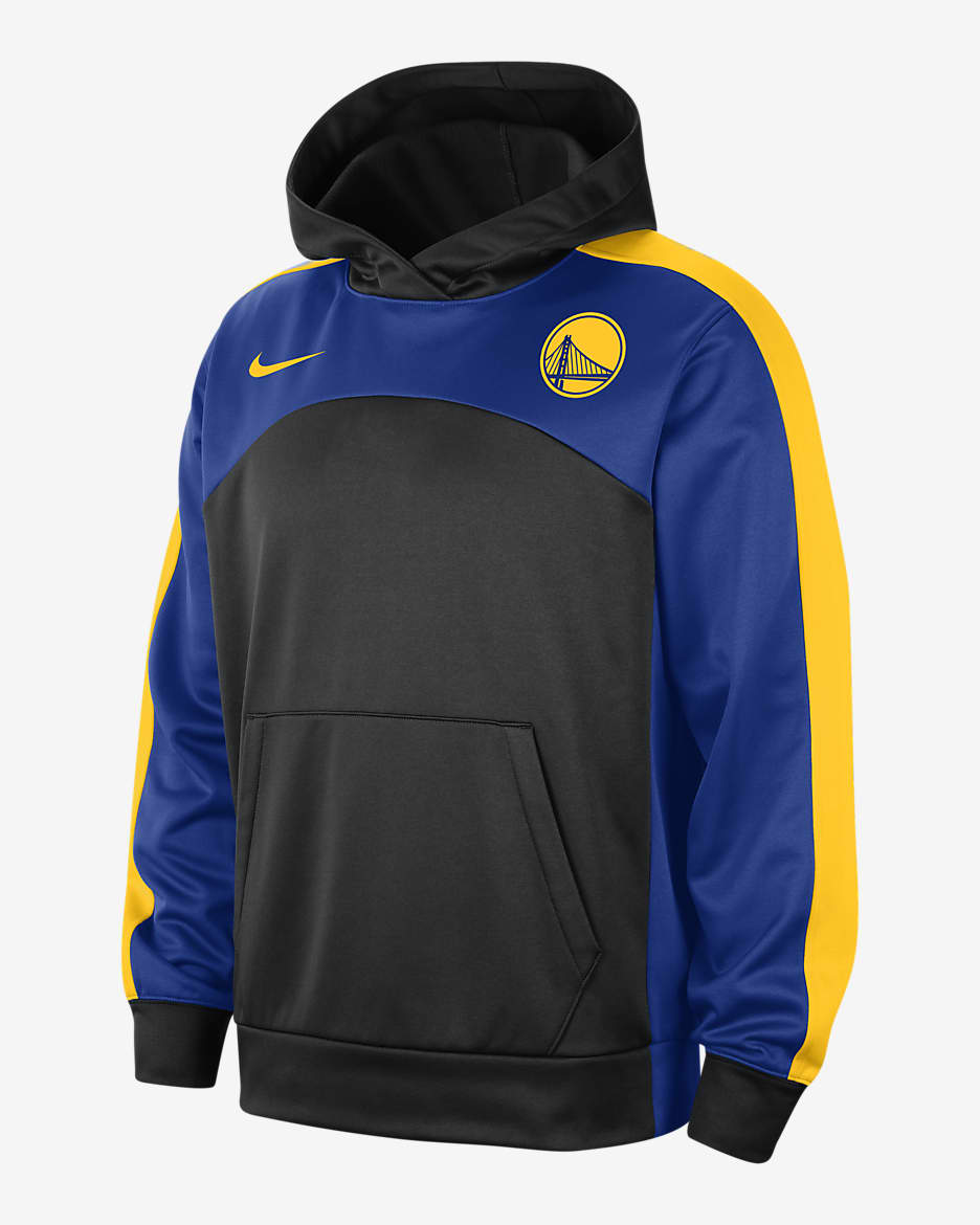 Sudadera con gorro Nike Therma-FIT de la NBA con gráfico para hombre Golden State Warriors Starting 5 - Negro/Azul enérgico/Amarillo/Amarillo