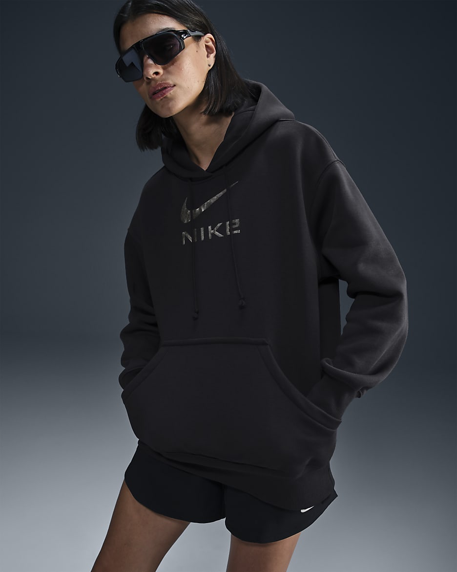 Sudadera con gorro sin cierre con gráfico oversized para mujer Nike Sportswear Phoenix Fleece - Negro