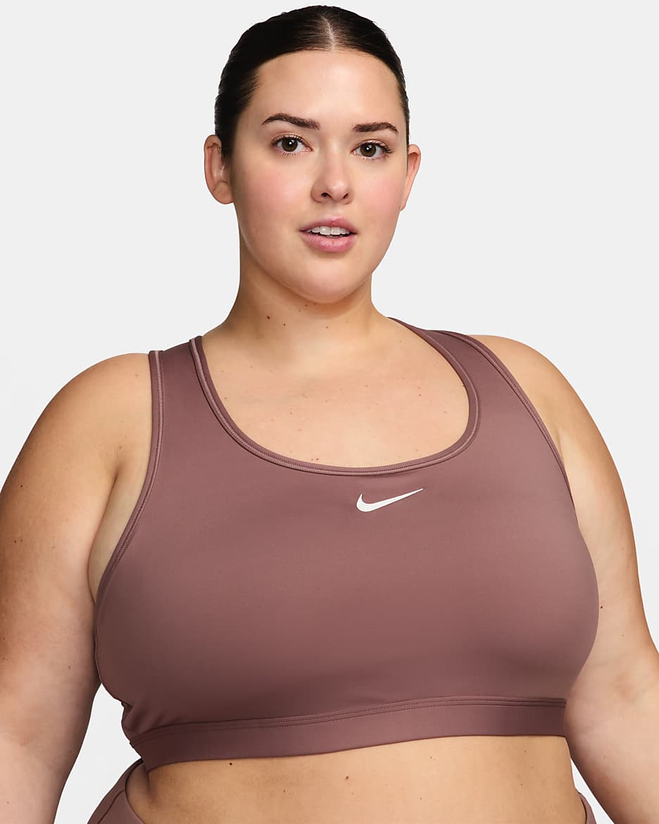 Nike Swoosh 中度支撐型女款襯墊運動內衣 (加大尺寸) - Smokey Mauve/白色