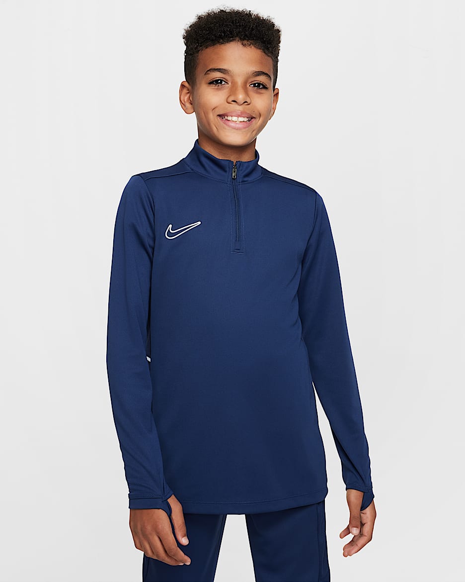 Maglia da calcio per allenamento Dri-FIT a manica lunga con zip a 1/4 Nike Academy – Ragazzo/a - Midnight Navy/Midnight Navy/Bianco