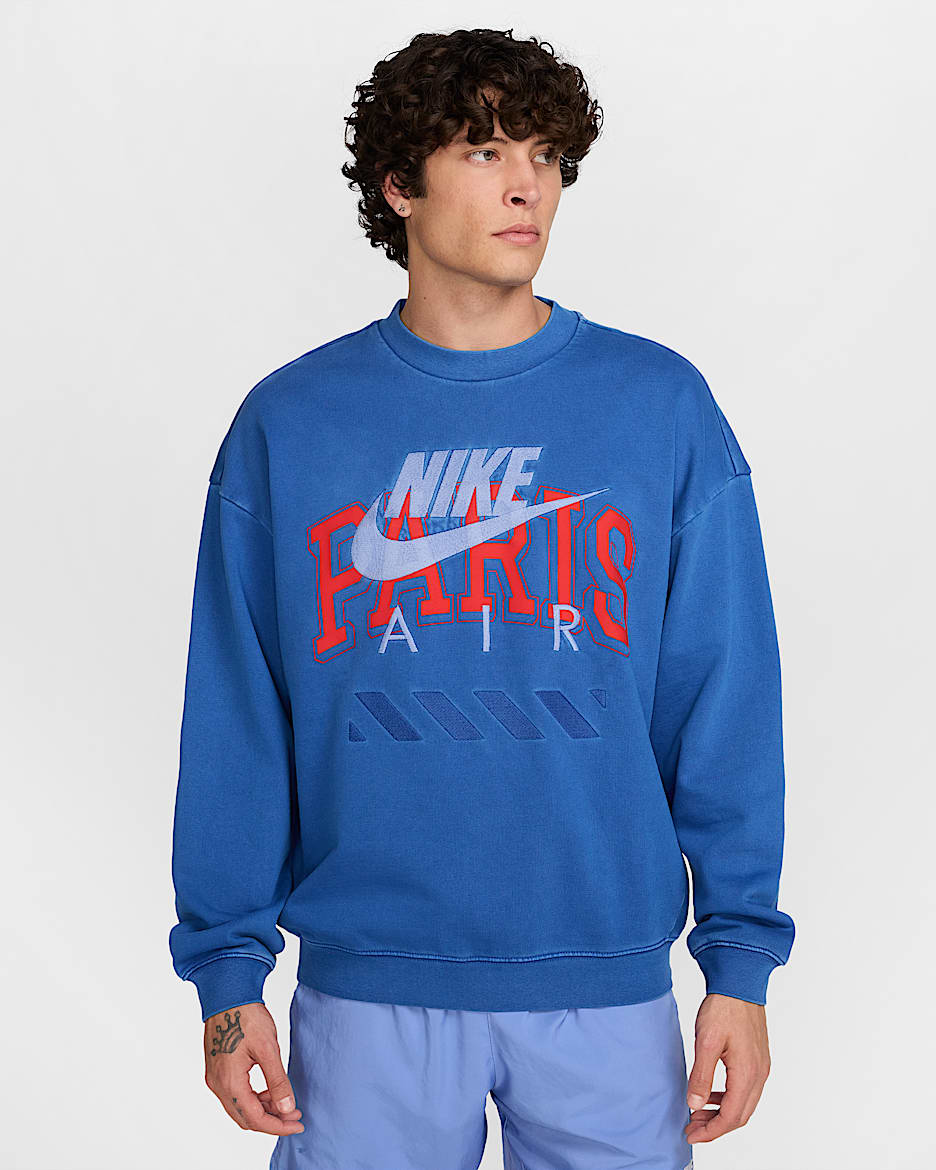 Sudadera de cuello redondo de tejido Fleece para hombre Nike Air "Paris" - Royal juego/Blanco/Rojo universitario