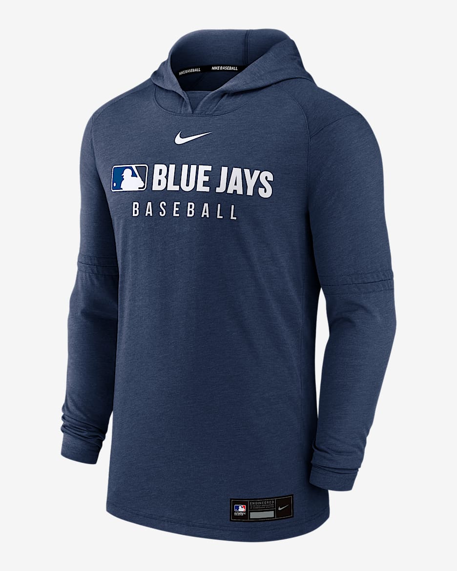 Toronto Blue Jays Authentic Collection Men's Nike Dri-FIT MLB Pullover Hoodie - Navy Heather