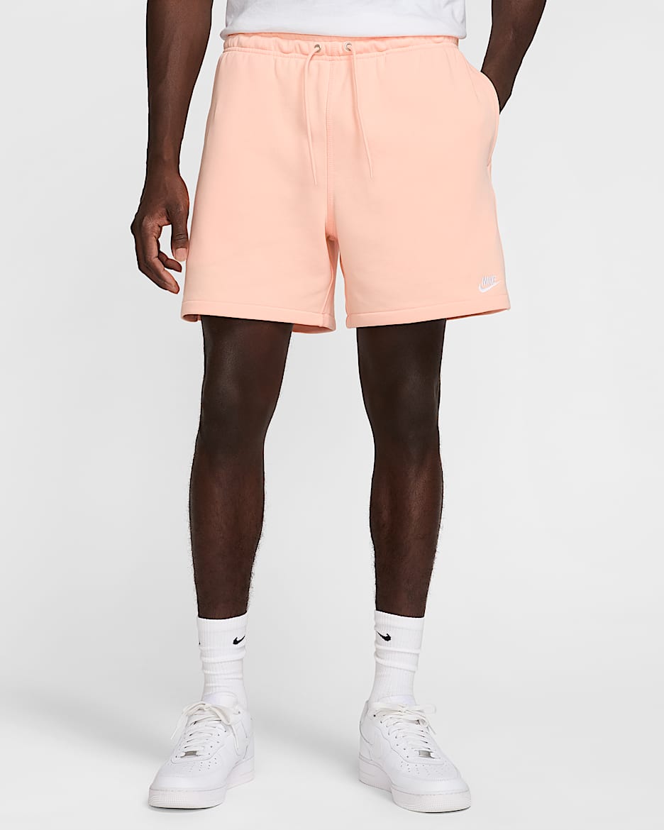 Nike Club Shorts de French Terry Flow para hombre - Coral lavado/Coral lavado/Blanco