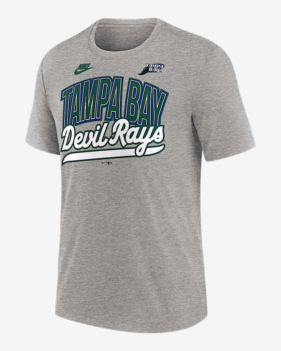 Playera Nike de la MLB para hombre Tampa Bay Rays Cooperstown Retro - Gris jaspeado