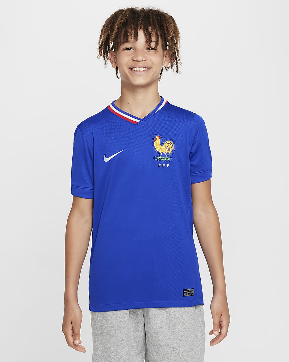 FFF (Women's Team) 2024/25 Stadium Home Nike Dri-FIT Replika-Fußballtrikot (ältere Kinder) - Bright Blue/University Red/Weiß