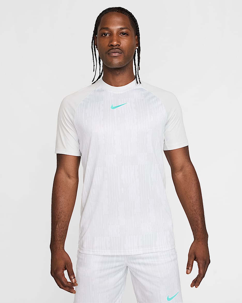 Playera de fútbol de manga corta Dri-FIT para hombre Nike Academy - Polvo fotón/Polvo fotón/Turquesa dinámico