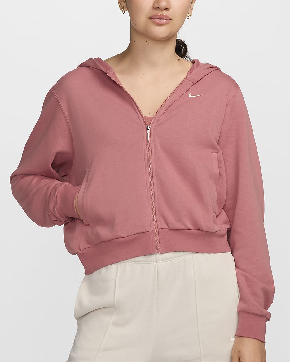 Sudadera con gorro de French Terry holgada con cierre completo para mujer Nike Sportswear Chill Terry - Rosa cañón/Vela