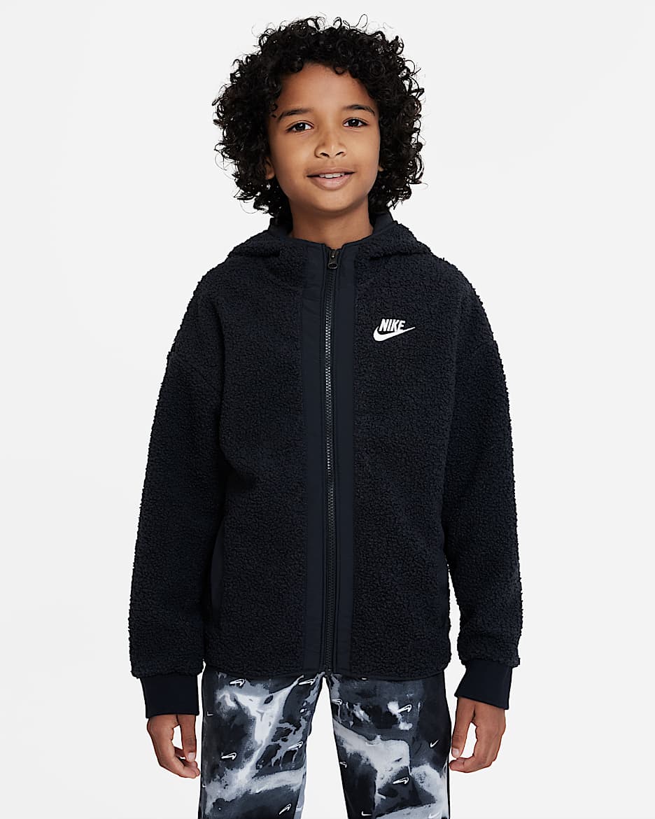 Nike Sportswear Club Fleece Big Kids' (Boys') Full-Zip Winterized Hoodie - Black/White