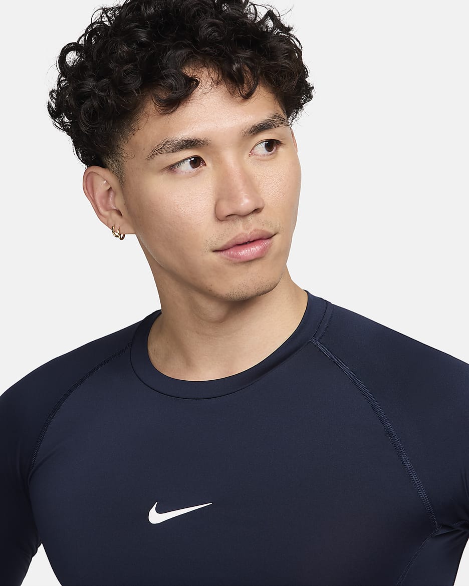 Nike Pro 男款 Dri-FIT 緊身長袖健身上衣 - Obsidian/白色