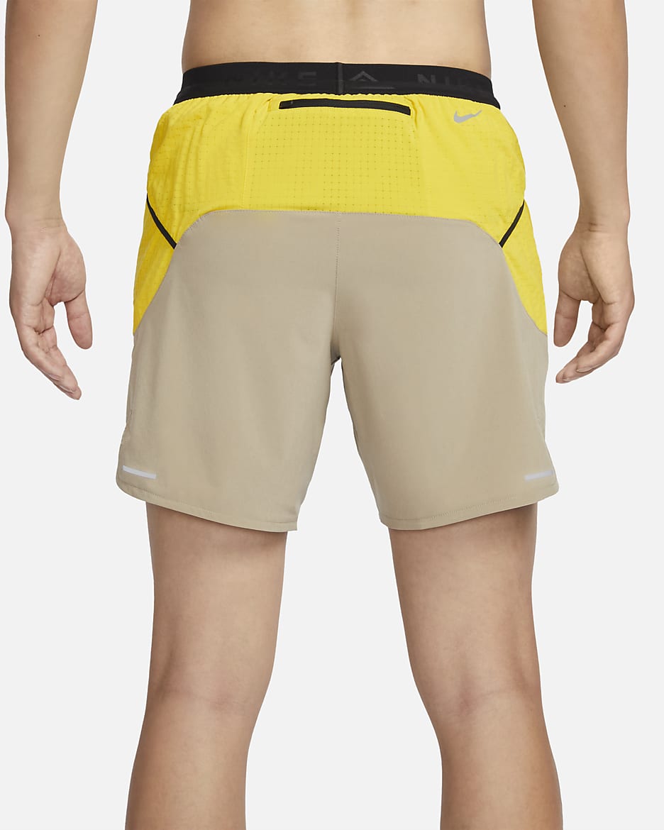 Nike Trail Second Sunrise Men's Dri-FIT 7" Brief-Lined Running Shorts - Khaki/Vivid Sulfur/Coconut Milk