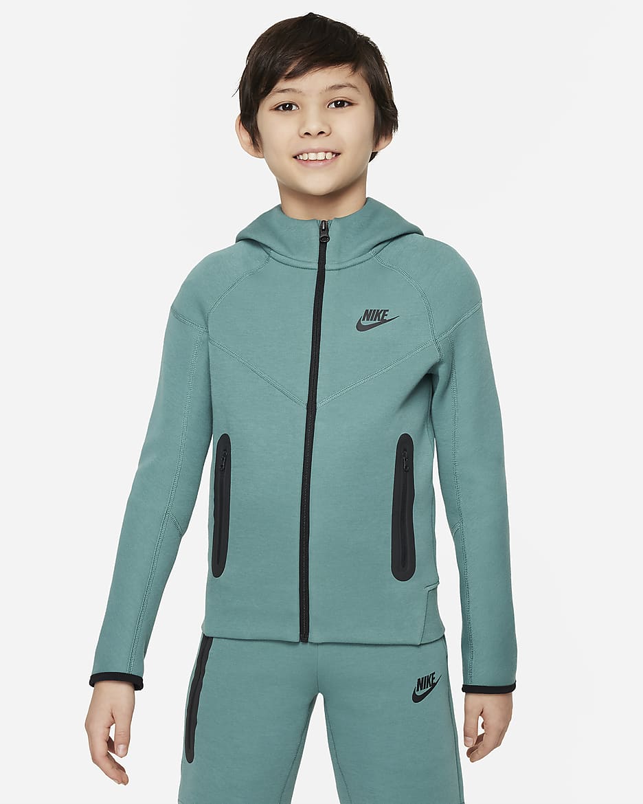 Nike Sportswear Tech Fleece hettejakke til store barn (gutt) - Bicoastal/Svart/Svart