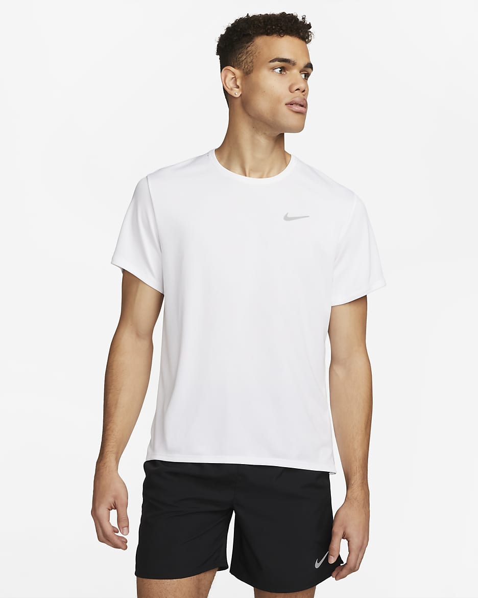 Haut de running à manches courtes Dri-FIT UV Nike Miler pour homme - Blanc