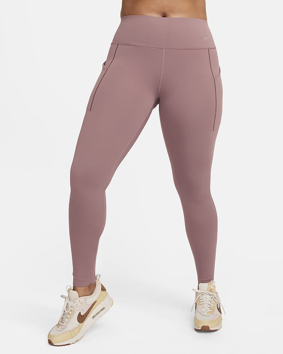 Leggings a tutta lunghezza a vita media con tasche e sostegno medio Nike Universa – Donna - Smokey Mauve/Nero