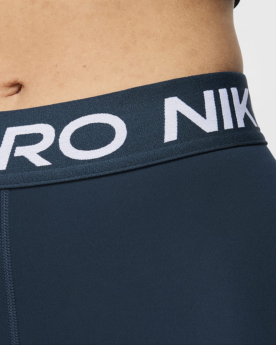 Nike Pro Legging met halfhoge taille en mesh vlakken voor dames - Armory Navy/Zwart/Wit