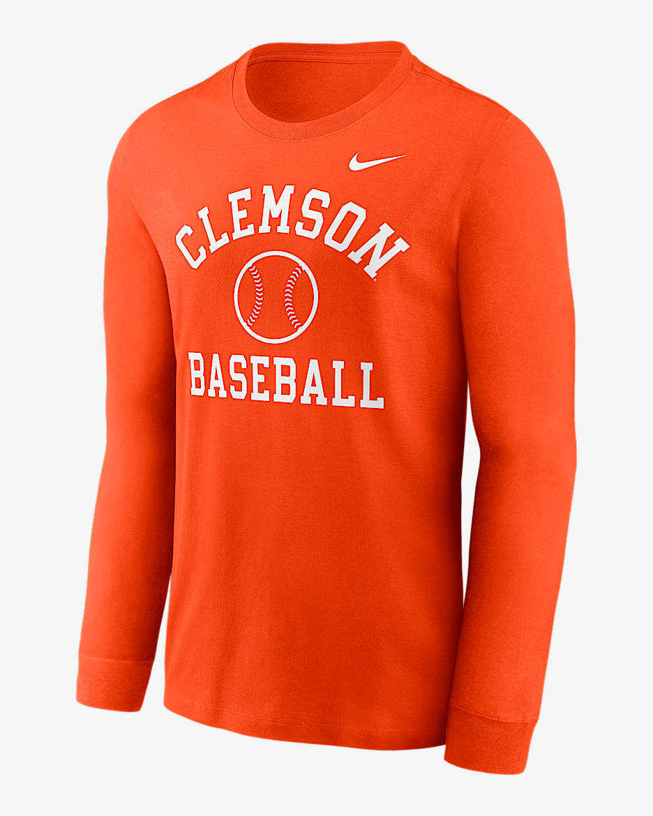 Playera universitaria de manga larga Nike para hombre Clemson Tigers Baseball Arch - Naranja