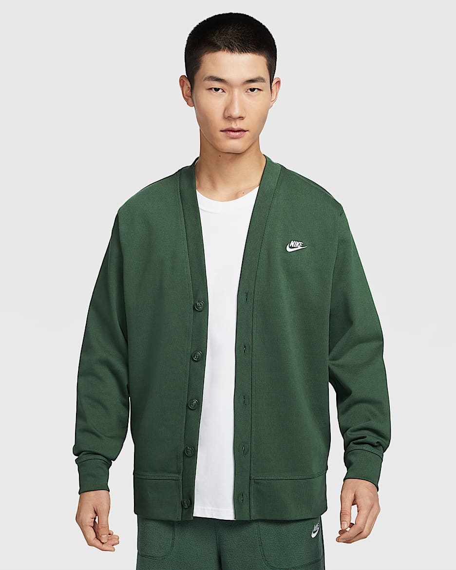 Nike Club Men's Knit Fairway Cardigan - Fir/White