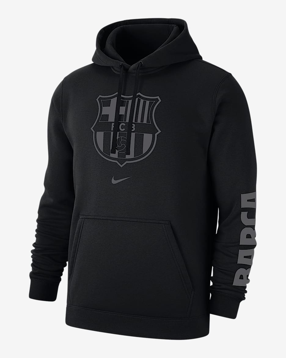 Sudadera con gorro sin cierre de fútbol Nike de tejido Fleece para hombre FC Barcelona Club - Negro