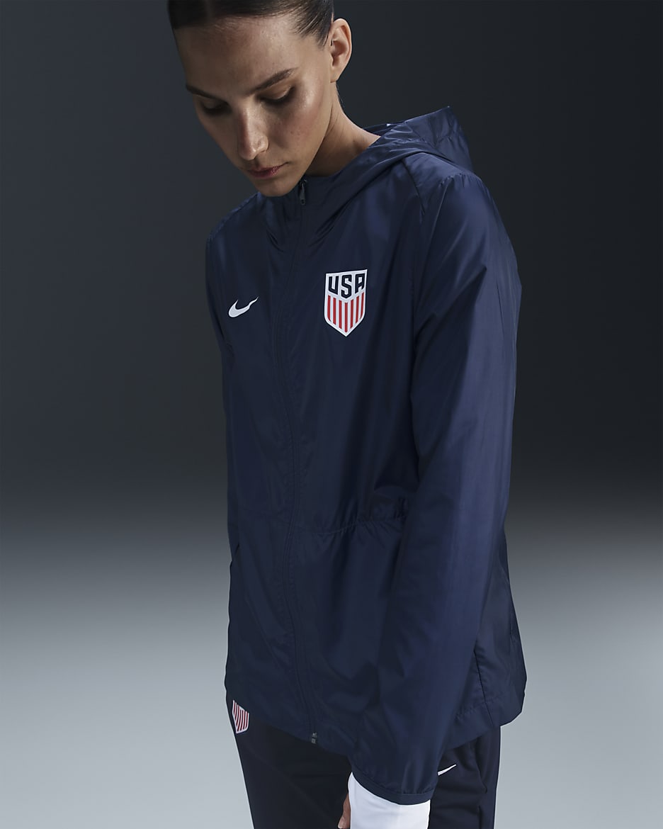 USMNT Academy Pro Women's Nike Soccer Hooded Rain Jacket - Obsidian/White