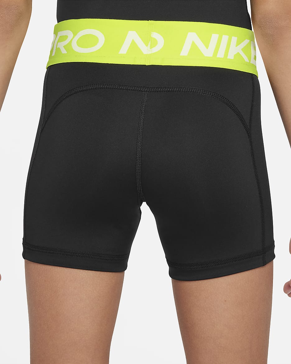 Shorts para niña talla grande Nike Pro - Negro/Volt/Blanco