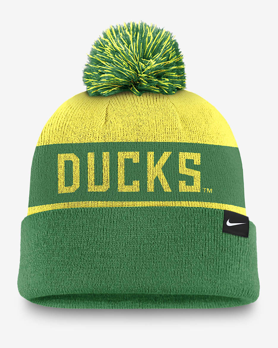 Oregon Ducks Primetime Peak Men's Nike College Cuffed Pom Beanie - Apple Green