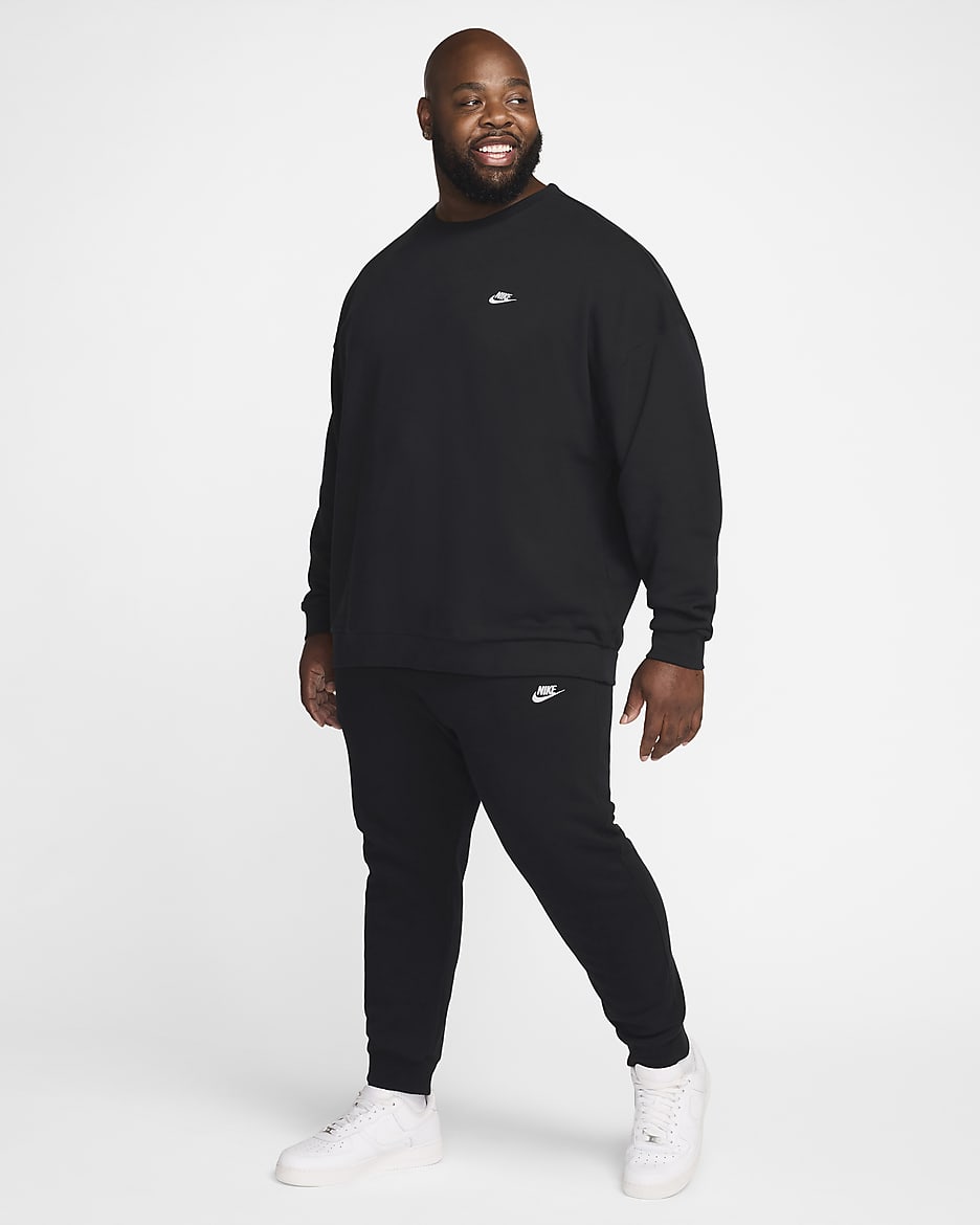 Nike Club Fleece Men's Oversized French Terry Crew - Black/Black/White