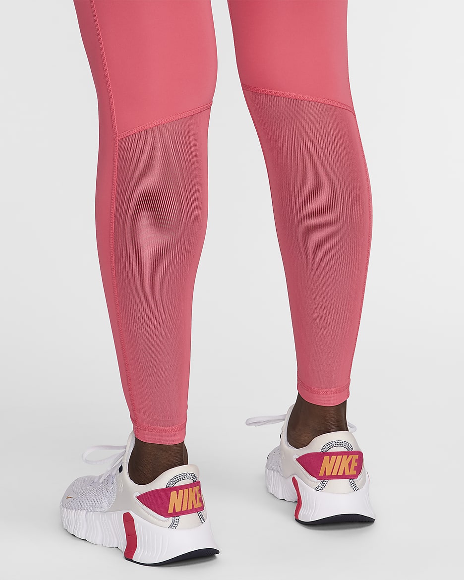 Nike Pro Women's Mid-Rise Mesh-Paneled Leggings - Aster Pink/Pinksicle/White