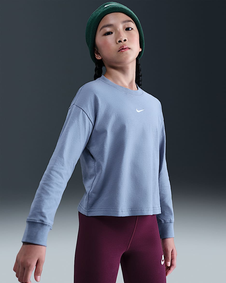 Playera de manga larga para niña talla grande Nike Sportswear Essential - Índigo mundial