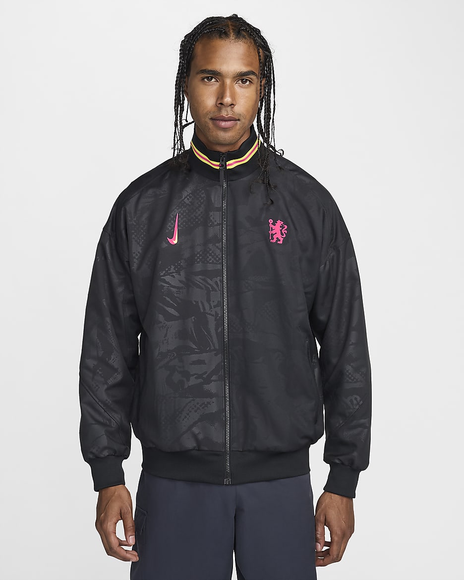 Veste de foot nationale Nike Dri-FIT Chelsea FC Strike 3e tenue pour homme - Noir/Opti Yellow/Pink Prime