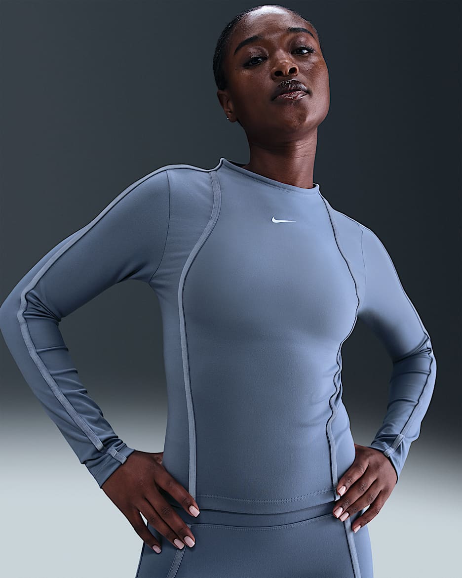 Haut à manches longues Dri-FIT Nike One Fitted pour femme - World Indigo/Blanc