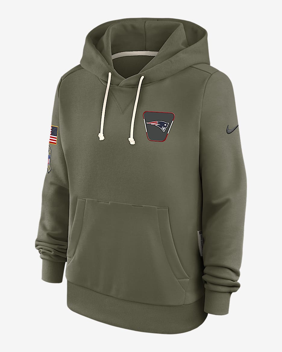 New England Patriots Salute to Service Sideline Women's Nike Dri-FIT NFL Pullover Hoodie - Olive