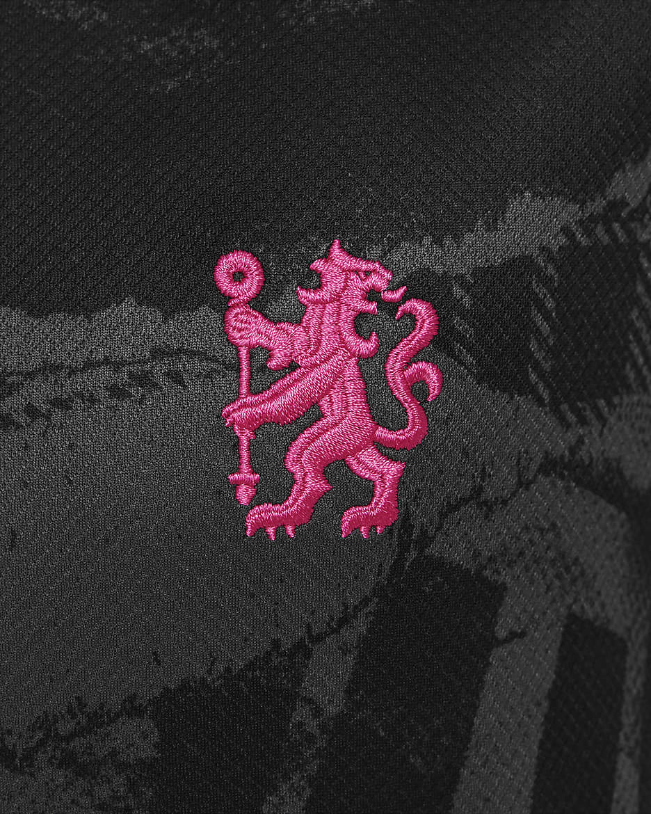 Replika třetího fotbalového dresu Nike Dri-FIT Chelsea FC Stadium 2024/25 pro větší děti - Anthracite/Černá/Opti Yellow/Pink Prime