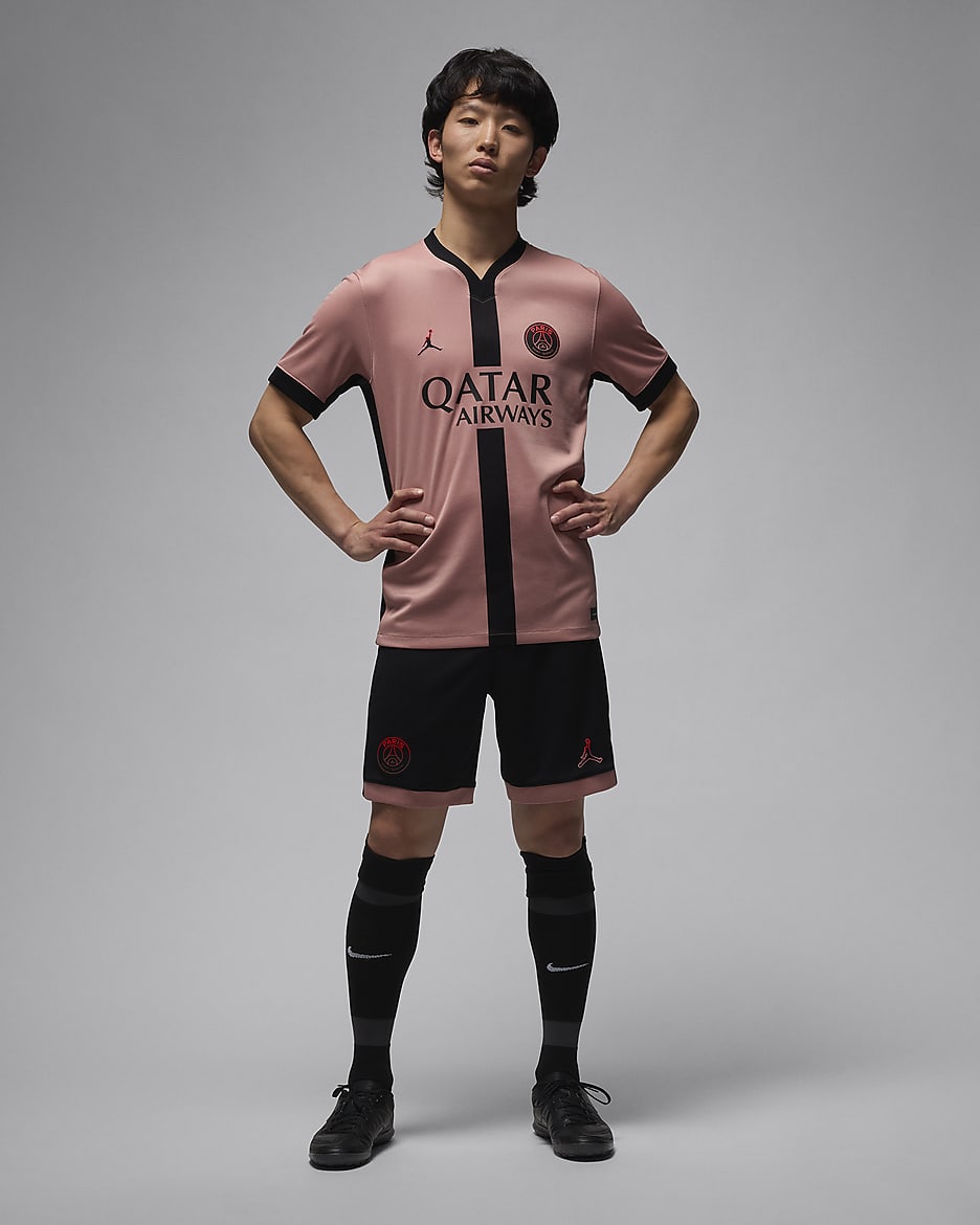 Paris Saint-Germain 2024/25 Stadium Third Jordan Dri-FIT Replika-Trikot (Herren) - Rust Pink/Schwarz/Schwarz