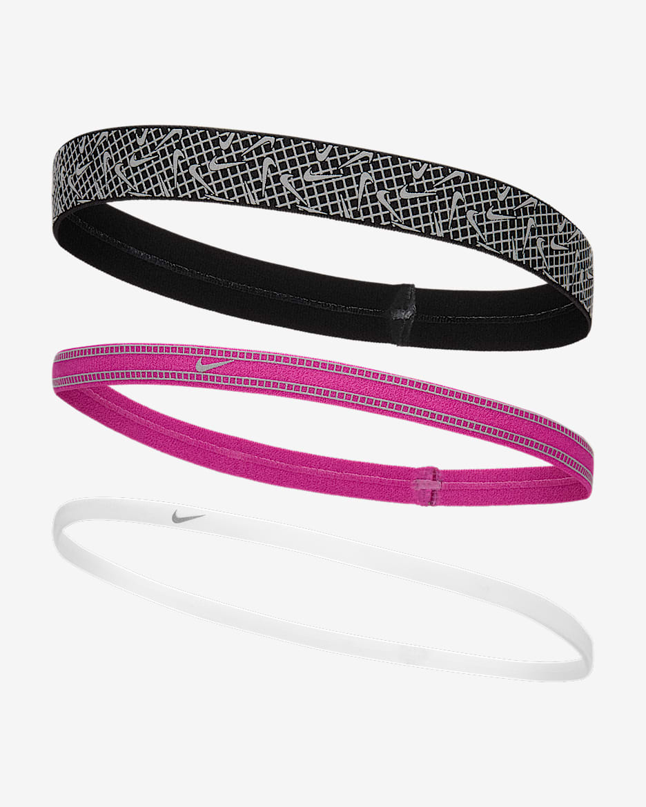 Čelenky Nike různé šířky (3 kusy) - Bílá/Hot Fuchsia/Silver