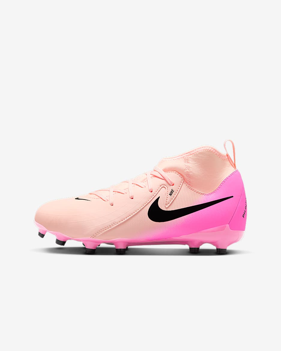 Tacos de fútbol MG para niños de preescolar y grandes Nike Jr. Phantom Luna 2 Academy - Tinte carmesí/Avalancha rosa/Negro