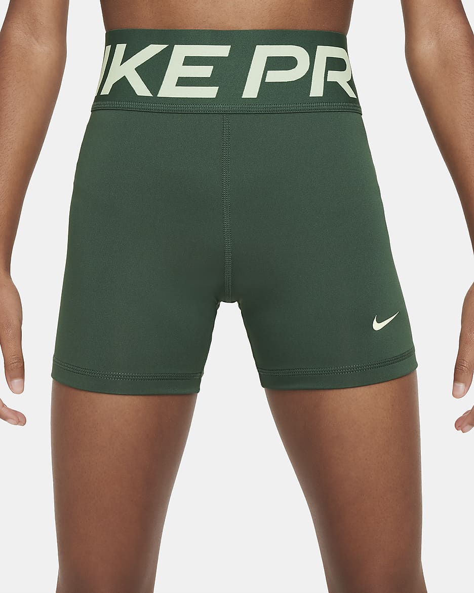 Nike Pro Girls' Dri-FIT Shorts - Fir/Barely Volt